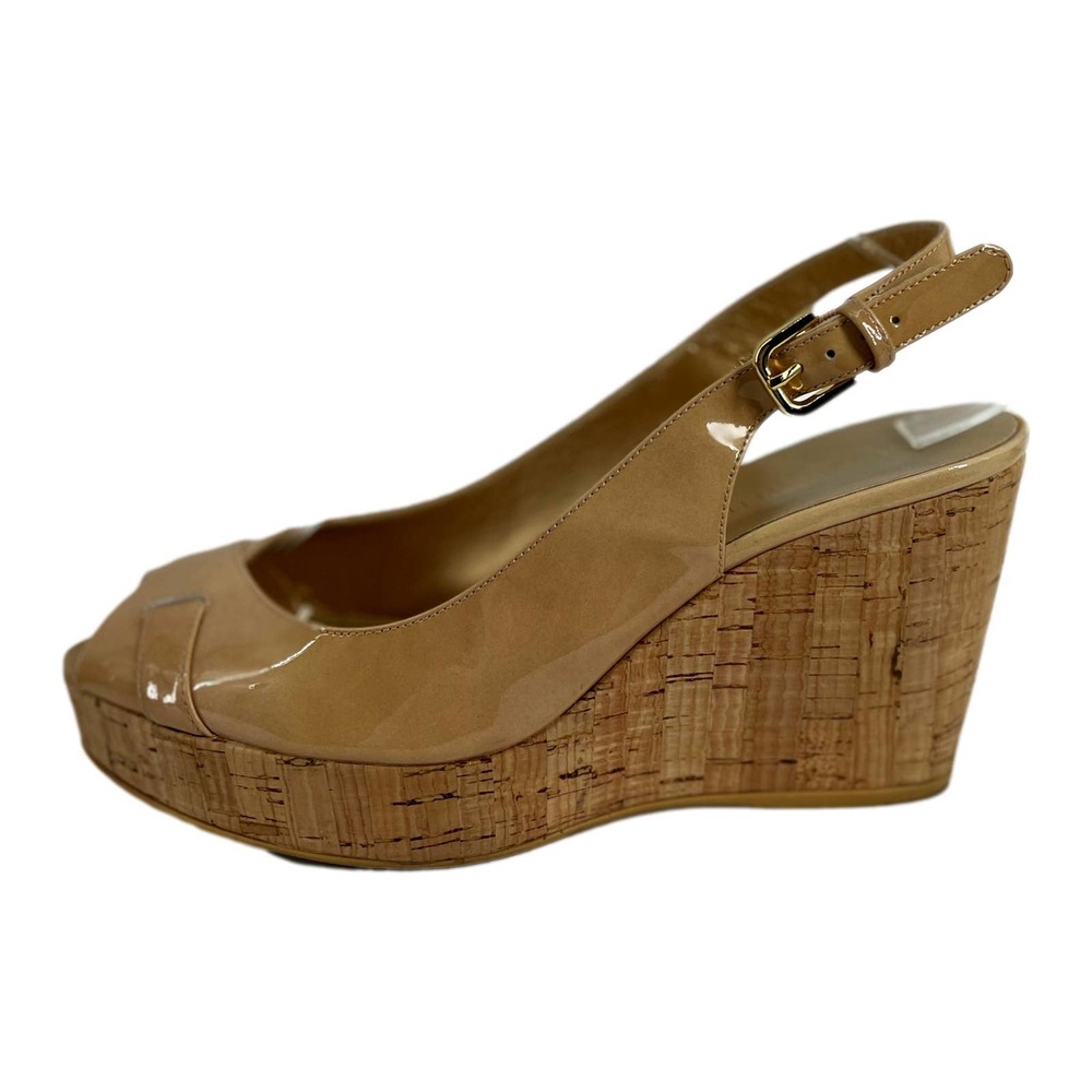 Stuart Weitzman Nude Patent Leather Slingback Platform Heel Size 10 EUC - Picture 7 of 11
